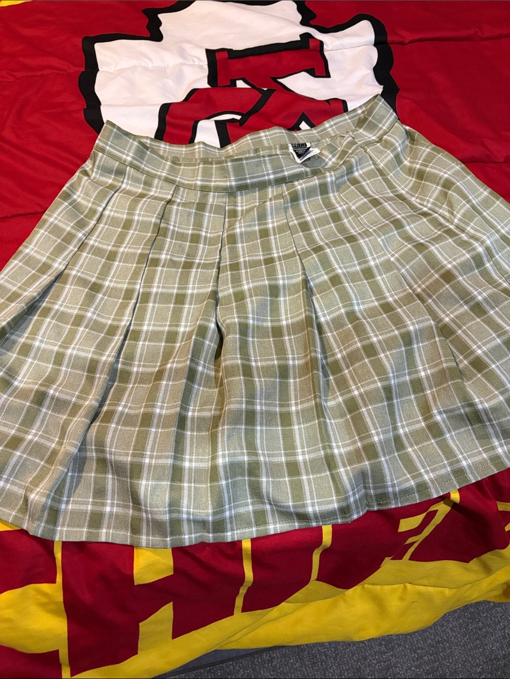 Plaid Pleated Mini Skirt in Sage Green by SHEIN Curve